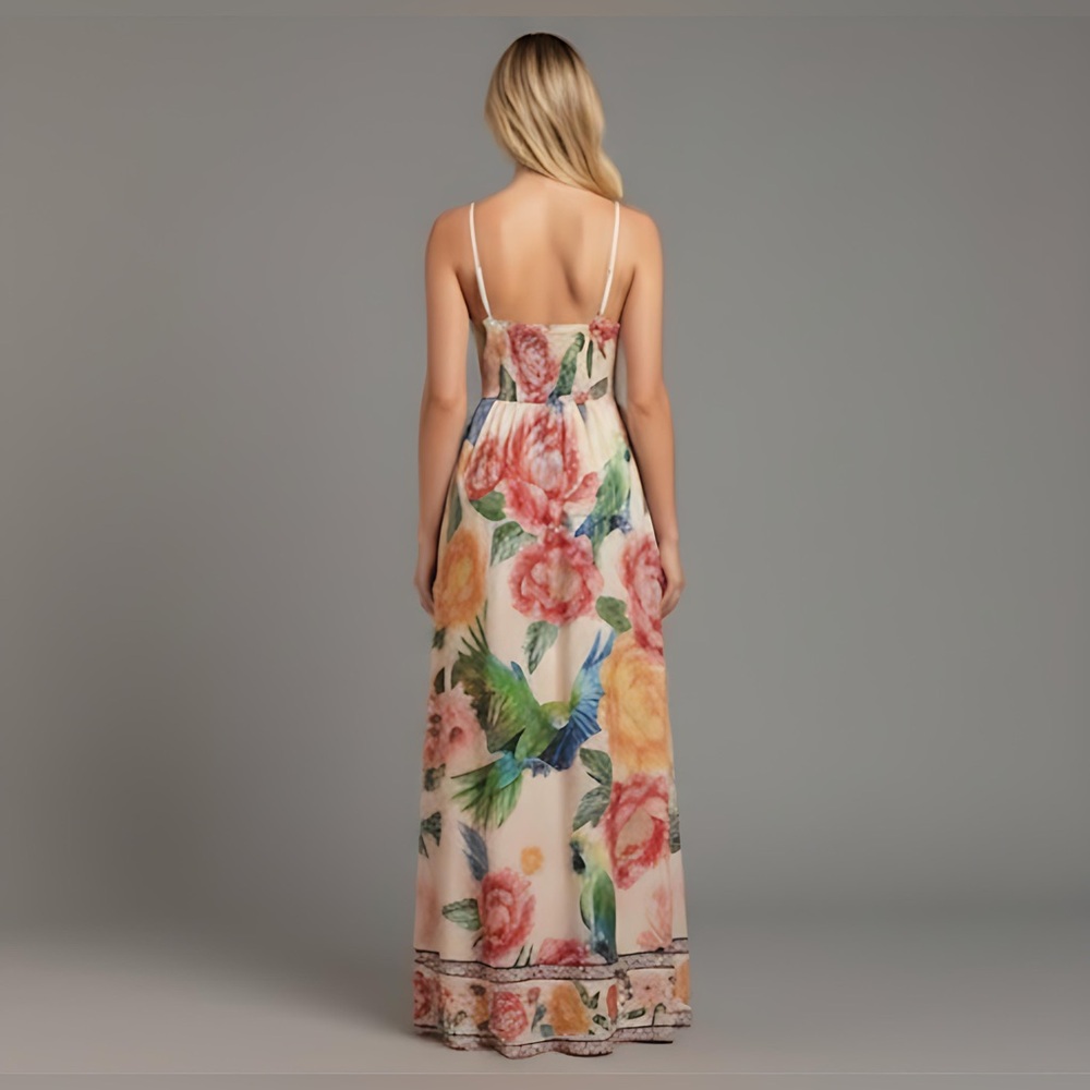 Boho Floral Print V-Neck Maxi Dress - Picture 5 of 10